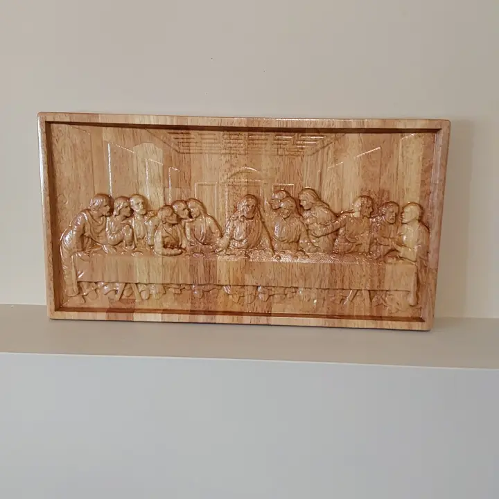 Jesus last supper Icon 11, Religious home decor wood carved icon