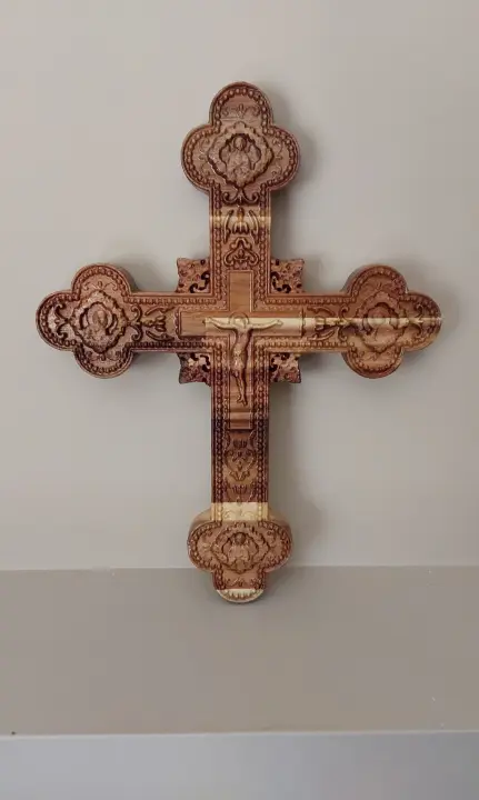 Crucifix carving cross 37, Religious home decor wood carved crucifix
