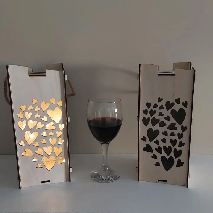 Bottle gift box, Wooden box for bottle Laser cut Model heart