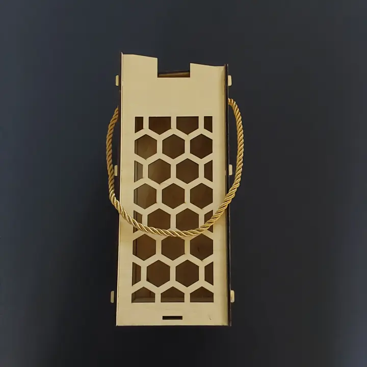 Bottle gift box, Wooden box for bottle Laser cut- Model  honeycomb