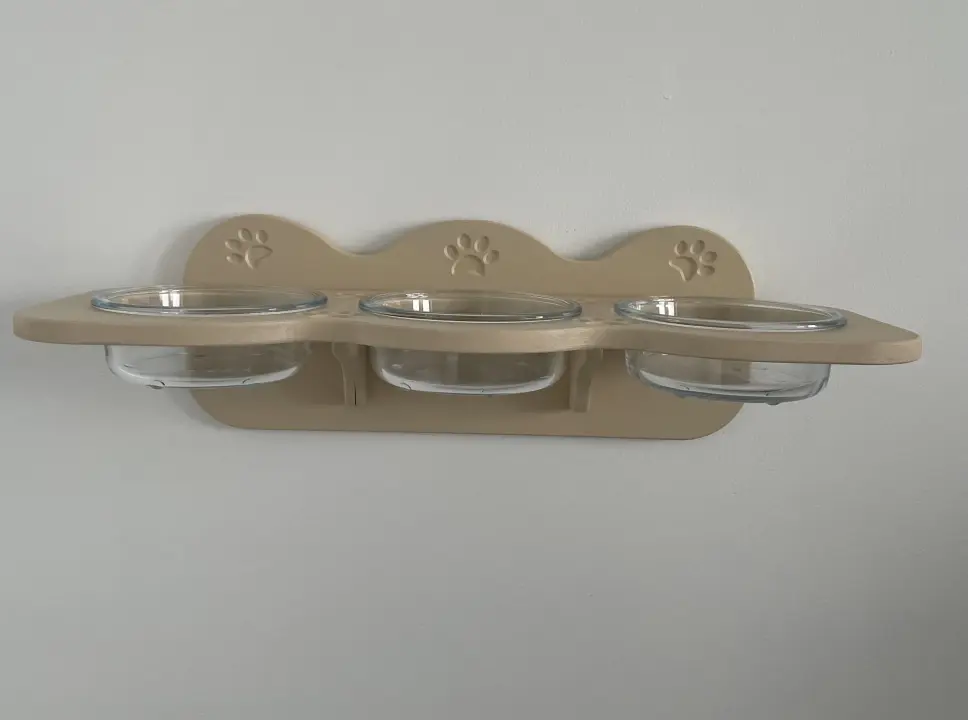 MDF wall-mount cat feeder triple bowl 400ml-13.5oz
