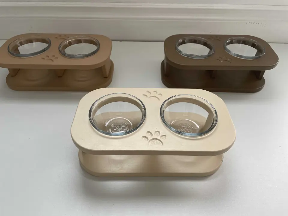 MDF cat food bowl stand elevated double bowl 177ml-6oz