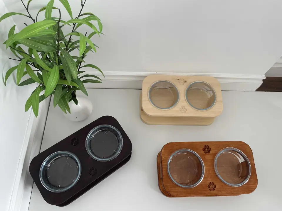 Dog and cat food bowl stand elevated double bowl 400ml-13.5oz