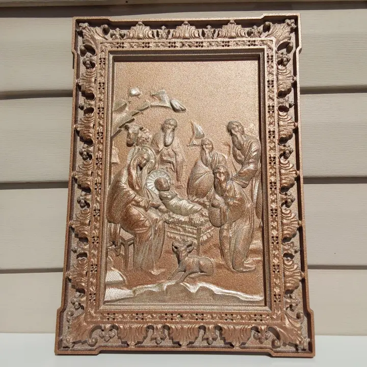 Birth of Jesus, Jesus is born icon, Religious home decor MDF carved icon