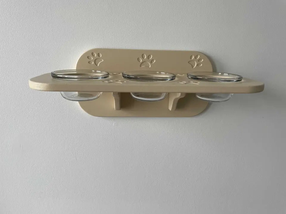MDF wall-mount cat feeder triple bowl 177ml-6oz