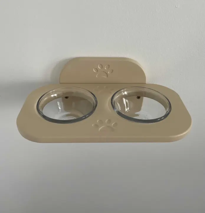 MDF wall-mount cat feeder double bowl 177ml-6oz