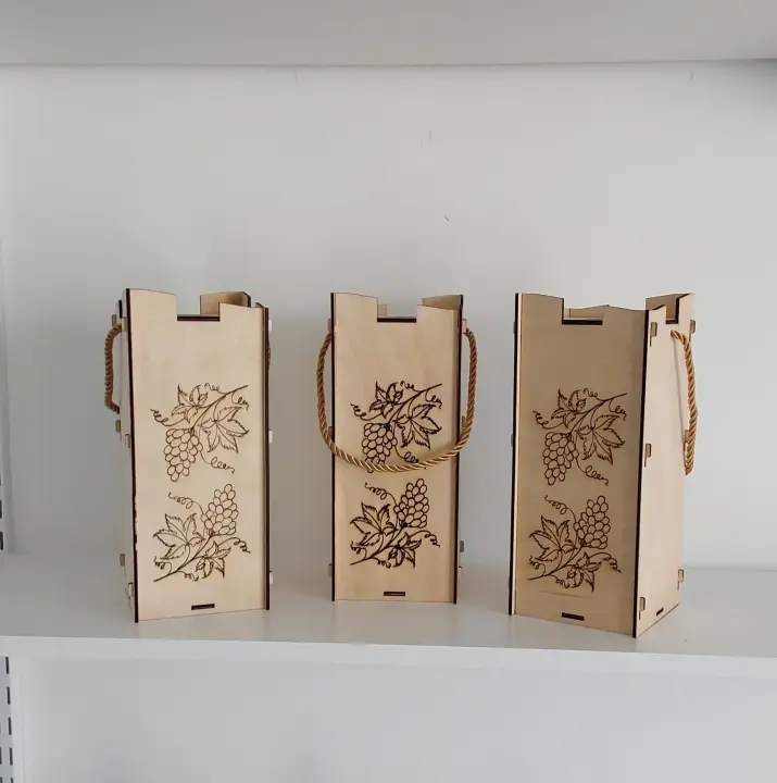 Bottle gift box, Wooden box for bottle Laser cut- Model grapes